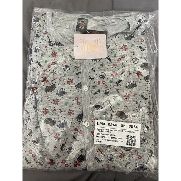 Savage X Fenty Men's Pajamas Tis the Savage Open-Back One Piece Holiday Medium - Picture 1 of 3